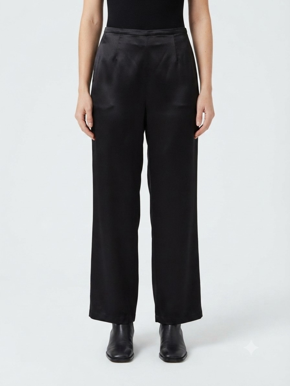 Giorgio Armani Black Satin High-Waist Wide Leg Trouser Size 44